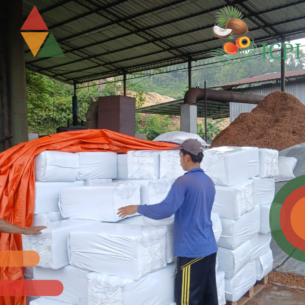 Stacked cocopeat polybags ready for shipment and export from Indonesia
